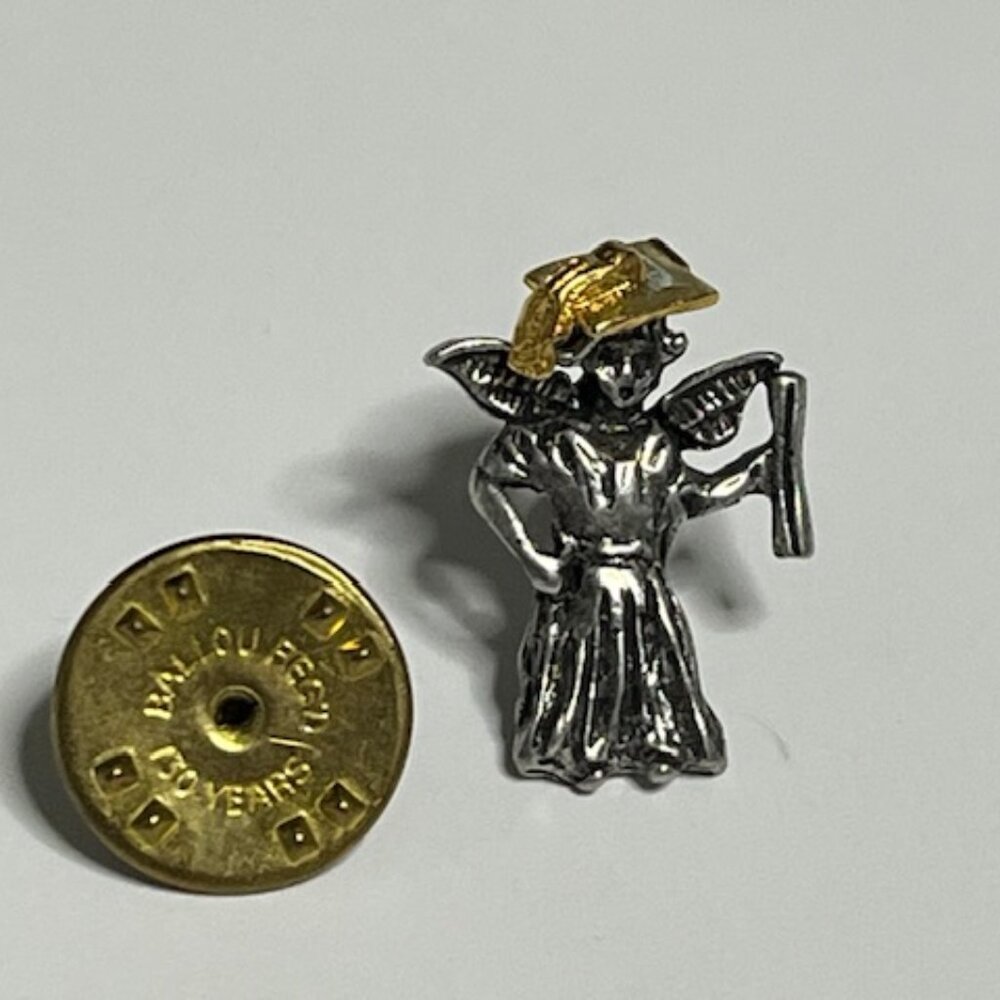 VTG Graduation Angel w/Diploma & Cap Pewter Lapel Vest Hat Pin .5"x.75"